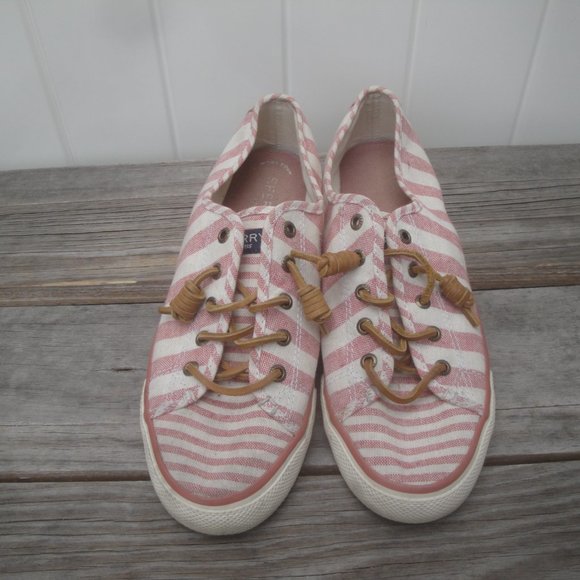 Sperry Women's Shoes Size 8.5 Boat Shoes Red White Striped Seacoast Preppy - Picture 6 of 9